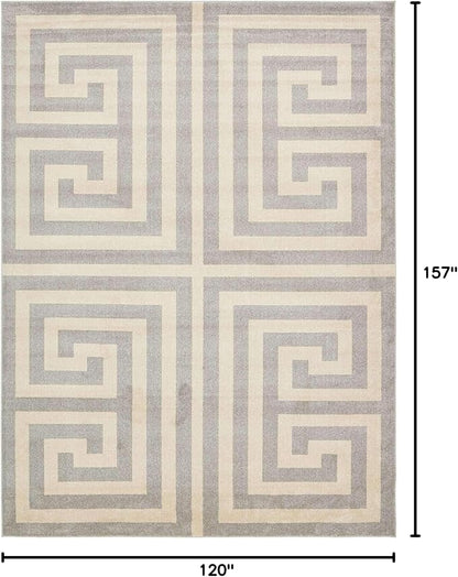 Unique Loom Athens Collection Classic Geometric Modern Border Design Area Rug (10' 0 x 13' 0 Rectangular, Gray/ Beige)