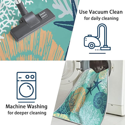 Tritard Coastal Area Rugs Nautical Beach Themed Non-Slip Machine Washable Rugs Modern Floor Carpet for Living Room Bedroom, 8x10, Teal and Turquoise