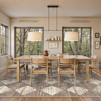 Lahome Machine Washable Rugs 6x9, Soft Beige Rugs for Bedroom Aesthetic Non Slip Living Room Rug Dining Room Carpet for Under Table, Moroccan Trellis Printed Indoor Carpet for Dorm Apartment Playroom