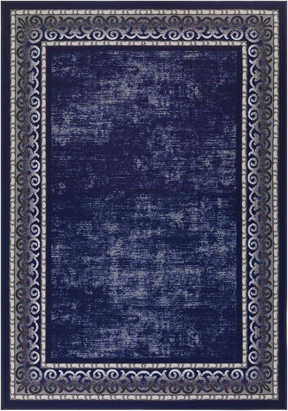 Antep Rugs Alfombras Bordered Modern 3x5 Non-Slip (Non-Skid) Low Pile Rubber Backing Indoor Area Rug (Navy, 3' x 5')