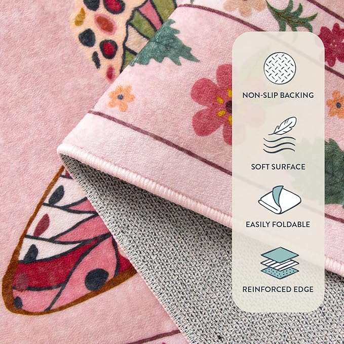 Lahome Insect Washable Rug, 2x3 Kitchen Rugs for Entryway Bathroom, Soft Door Mat Indoor Entrance Ultra-Thin, Small Non-Slip Throw Carpet for Bedroom Entry, Pink