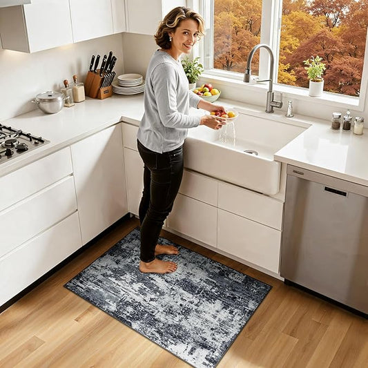 Washable Area Rugs 2'x3' Non-Slip Modern Abstract Soft for Living Room Entryway Bedroom Nursery, Print Pattern, Black Gray