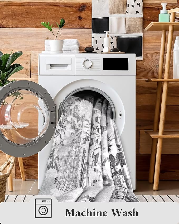 Washable Abstract Rug, 4x6 Classic Grey and White Floral Area Rugs with Non-Slip Rubber Backed for Bedroom, Low Pile Modern Throw Carpet Kitchen Living Room Decor