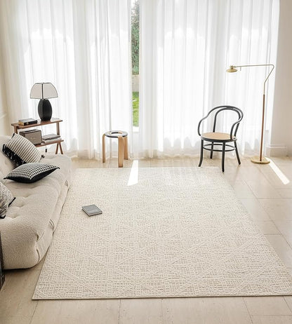 jxgzyy Beige Area Rug, 0.36'' Thick Low Pile Textured Rug, Modern Aesthetic Solid Carpet for High Traffic Area, Stain-Resistant Kitchen Rug with Non-Slip Backing, 5x7