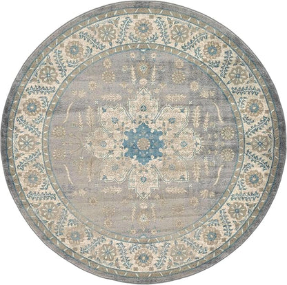 Unique Loom Salzburg Collection Classic Traditional Design Oriental Inspired Border Area Rug (8' 0 x 8' 0 Round, Gray/Beige)