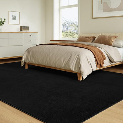 Solid Washable Area Rug - 3x5 Medium Pile Faux Cashmere Carpet for Living Room Bedroom, Black