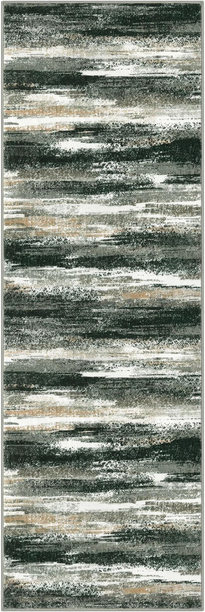 Modern Abstract Runner Rug 2x6, Forest Green Washable Kitchen Runner Non-Slip Soft Hallway Rug Runner Thin Print Faux Wool Carpet for Entryway Bedroom Laundry Room Indoor Home Decor