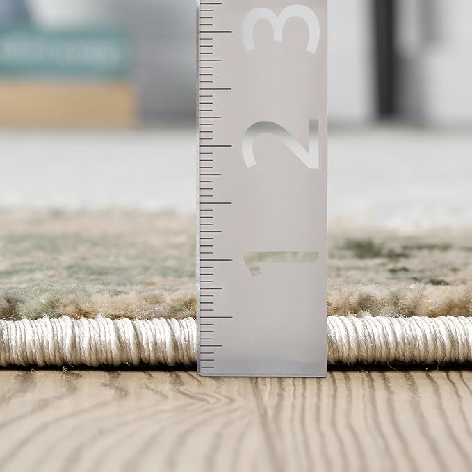 Abani Beige with Green Border Area Rug – 8' x 10' – Classic Textured Design – Ivy Collection – Non-Shedding, Fade-Resistant, Easy to Clean – Durable for High Traffic Areas – Living Room & Bedroom