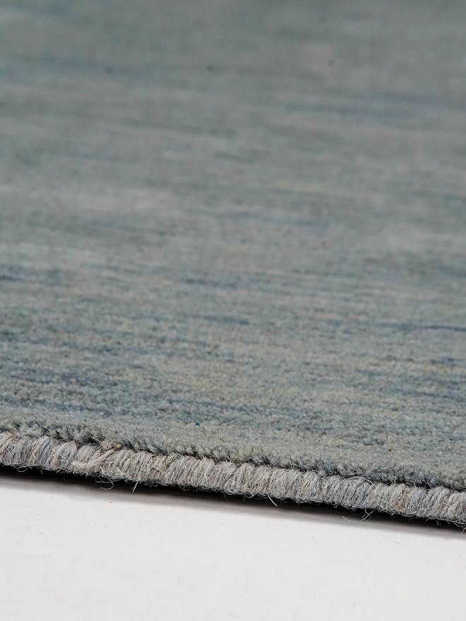 Hand Knotted Loom Wool ECO-Friendly Area Rugs - 8'x8', Square, Light Blue Color, Solid Plain Design, High Pile Handmade Anti Skid Area Rugs for Living Room, Bed Room (L00111)