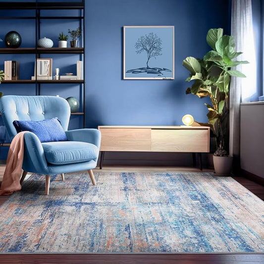 Abstract 4x6 Area Rug for Living Room Dining Room Entryway Blue