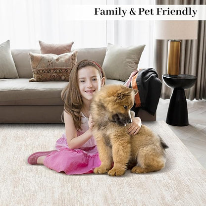 RUGSREAL Bedroom Rug 3x5 Washable Rug for Living Room Small Entryway Carpet with Rubber Backing Stain Resistant Dining Room Throw Mat Modern Solid Color Area Rug for Bedside Kitchen, Beige