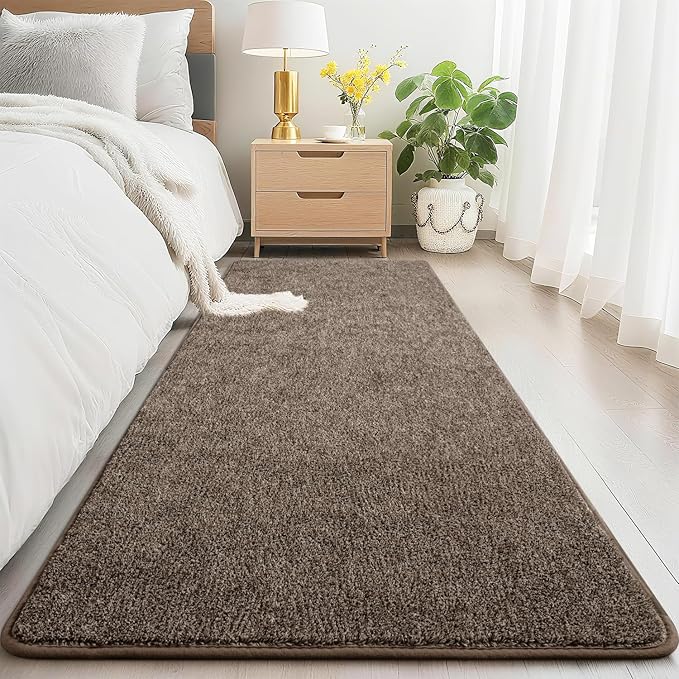 HQAYW 2x6 Soft Runner Rug for Hallways, Thickened Memory Foam Small Throw Bedside Rugs for Bedroom Living Room, Indoor Low Pile Washable Non Slip Carpet for Teens Kids Nursery Dorm Decor, Brown