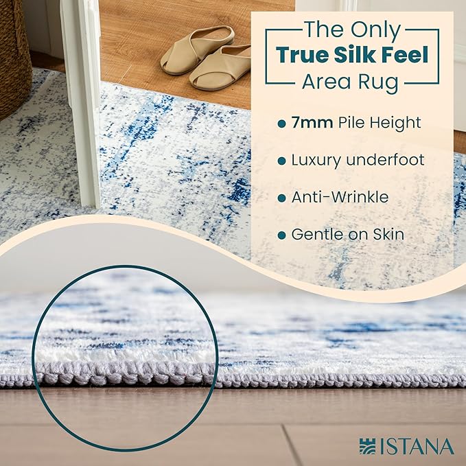Istana Living Room Rug 10x14 - Blue/White 10 x 14 Area Rug - Foldable Machine Washable Area Rugs 10x14 - Stylish 10x14 Area Rugs Boho - Stain Resistant Washable Rug 10x14