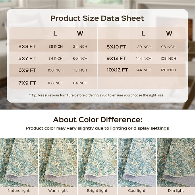 WITSHOCK Washable 2x3 Entryway Area Rug: Kitchen Rugs Runner Abstract Soft Floor Mat Non-Slip Stain Resistant Indoor Carpet for Bathroom Living Room,Teal Brown