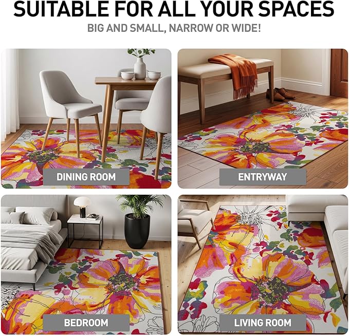 Rugshop Multi Bright Flowers Non Slip Non-Shedding Runner Rug for Hallway, Kitchen and Entryway, 2' x 10'