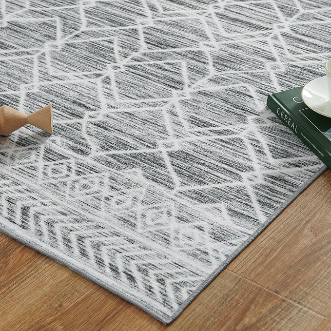 jinchan Hallway Runner Rug 2x10 - Moroccan Kitchen Machine Washable Runner Rug Modern Geometric Ultra-Thin Low-Pile Non-Slip Carpet for Laundry Room Bedroom Farmhouse (2x10ft, Grey)