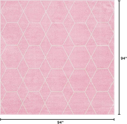 Unique Loom Trellis Frieze Collection Area Rug - Geometric (7' 10" Square, Light Pink/ Ivory)
