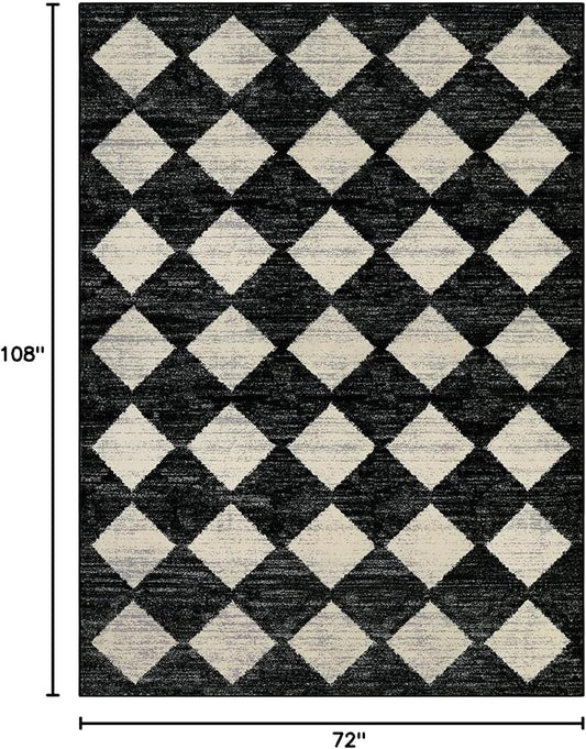 Lahome Machine Washable Area Rug 6x9, Soft Large Bedroom Rug Non Slip Living Room Rugs Dining Room Rugs for Under Table, Moroccan Trellis Printed Black and White Indoor Carpet for Den Dorm Playroom