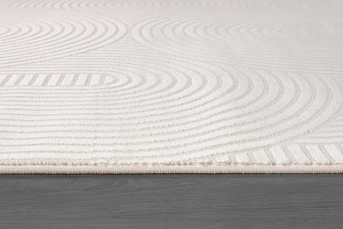 Beverly Rug Modern Geometric Area Rug 8x10 Low-High Pile Durable Soft Abstract Semi-Circles Indoor Rugs for Living Dining Room Office Stain Resistant Non Shedding Indoor Carpet Beige White 8 x 10