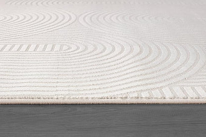 Beverly Rug Modern Geometric Area Rug 8x10 Low-High Pile Durable Soft Abstract Semi-Circles Indoor Rugs for Living Dining Room Office Stain Resistant Non Shedding Indoor Carpet Beige White 8 x 10