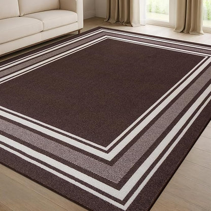 Beverly Rug Non Slip Area Rugs 3x5 Modern Bordered Non Skid Rubber Backing Soft Area Rug for Living Dining Room Easy to Clean Non Shedding Kitchen Bedroom Indoor Carpet 3 x 5 Brown