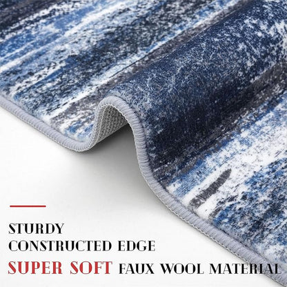 Modern Abstract Runner Rug 2x6, Navy Blue Washable Kitchen Runner Non-Slip Soft Hallway Rug Runner Thin Print Faux Wool Carpet for Entryway Bedroom Laundry Room Indoor Home Decor