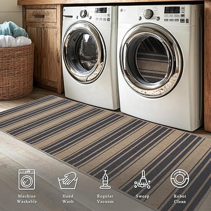 Striped Easy Jute Runner Rug,2x6 Kitchen Runner Rugs for Hallway Non Slip Washable Striped Indoor Outdoor Carpet for Laundry Room Bedroom Entry 6ft