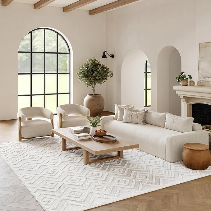 Nourison Home Versatile Ivory White 6' x 9' Area Rug - Easy Clean, Non Shedding, Bed Room, Living Room, Dining Room, Kitchen (6' x 9')