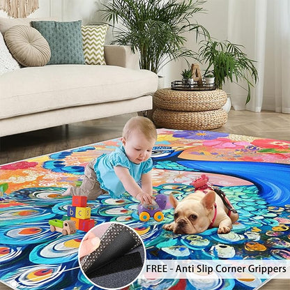 Peacock Area Rug 3x4-3x4 Rug, Boho Floral Rugs for Living Room, Colorful Carpet, Oil Painting Art Washable Area Rugs for Bedroom, Aesthetics Carpet - Peafowl Home Decor & Gifts