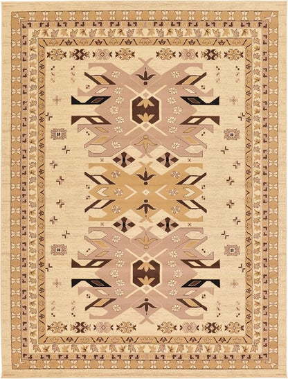Unique Loom Taftan Collection Border Geometric Tribal Inspired Design Area Rug (9' 0 x 12' 0 Rectangular, Ivory/ Tan)