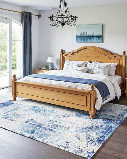 VEVOR 5 x 7 ft Area Rug Large Washable Rug Non-Slip and Tear-Resistant Soft Carpet Pet & Child Friendly Modern Area Rugs Indoor Mat for Bedroom Office Living Room Kids Room Entryway Blue