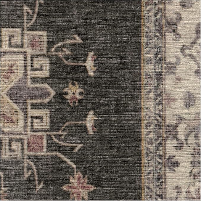 RUGGABLE Washable Vintage Area Rug – Verena Dark Wood 8 ft Round, Stain-Resistant, Non-Slip – Large Machine Washable Rugs for Living Room, Bedroom, Hallway, Entryway & Office–with Cushioned Pad