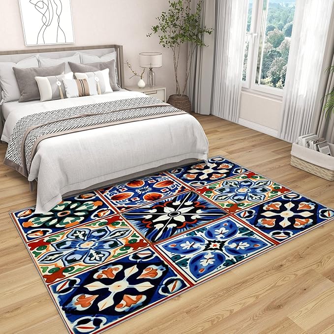 Moroccan Trellis Rugs 8x10-2x3 ft, Moroccan Tile Rug, Colorful Trellis Area Rug, Geometric Patchwork Washable Door Mat for Entryway, Kitchen, Oriental Traditional Home Decor & Gifts