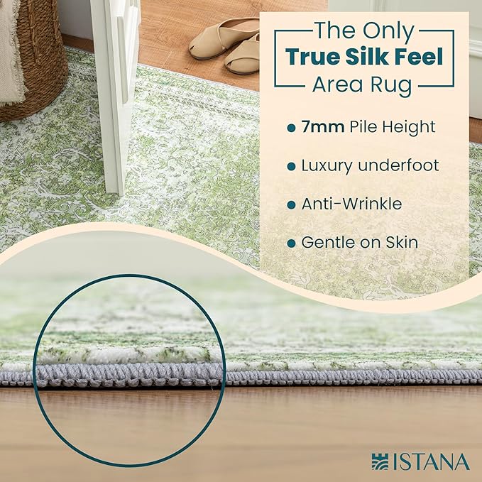 Istana 6x9 Area Rug - Light Green Rugs for Living Room 6x9 - Foldable Boho Rugs for Bedroom - Stain Resistant Washable Rug - Eco-Friendly Area Rugs - Easy to Clean Living Room Rug