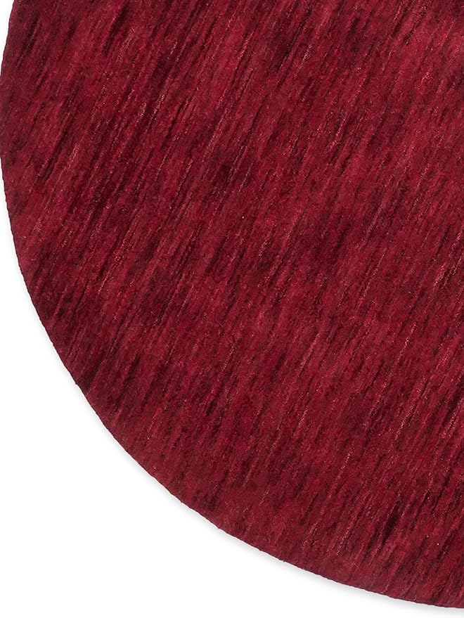 Hand Knotted Loom Wool ECO-Friendly Area Rugs - 6'x6', Round, Dark Red Color, Solid Plain Design, High Pile Thick Handmade Anti Skid Area Rugs for Living Room, Bed Room (L00111)