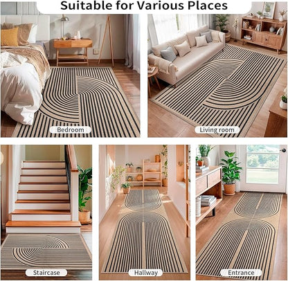 Tangsoo Rainbow Easy Jute Rug,2x3 Washable Small Area Outdoor Rug for Entryway Non-Slip Thin Black Throw Mat Modern Farmhouse Indoor Carpet for Entrance Kitchen Entry Front Porch