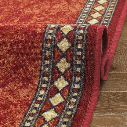 Antep Rugs Alfombras Modern Bordered 2x10 Non-Skid (Non-Slip) Low Profile Pile Rubber Backing Indoor Area Runner Rugs (Maroon Beige, 2' x 10')