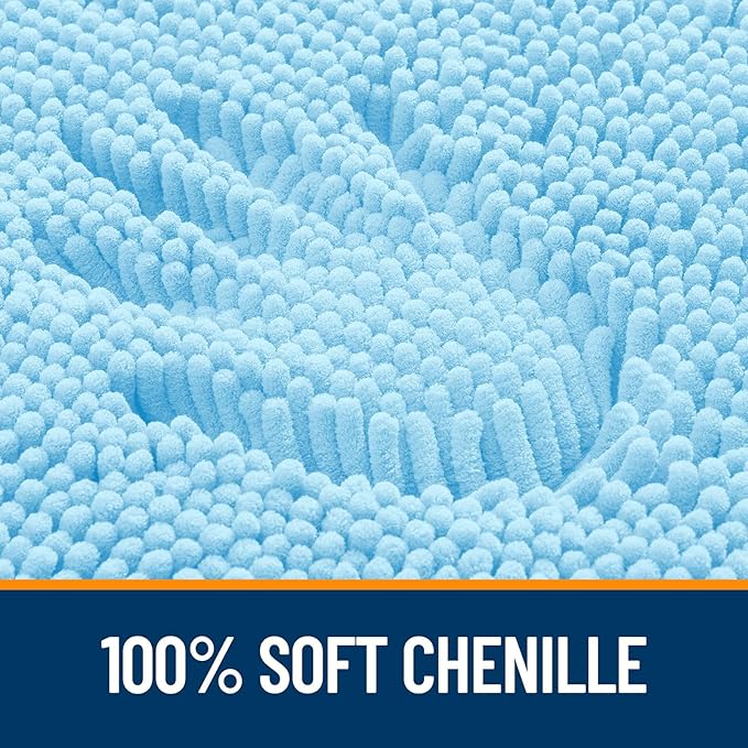 OLANLY Bathroom Rugs 70x24, Extra Soft Absorbent Chenille Bath Rugs, Rubber Backing Quick Dry, Machine Washable Bath Mats for Bathroom Floor, Tub and Shower, Home Decor Accessories, Sky Blue