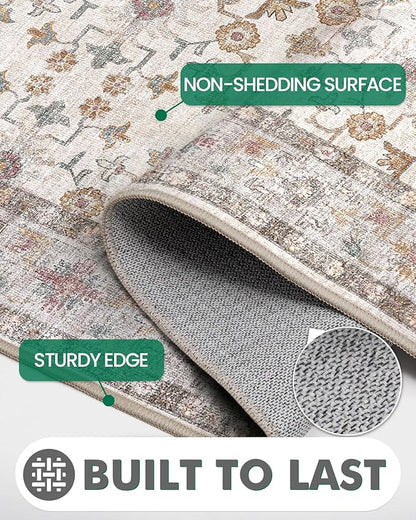 LUMI Runner Rug 3x8, Washable Non-Slip Hallway Throw Rugs, Long Soft Thin Vintage Oriental Kitchen Mats, Low-Pile Indoor Kitchen Entryway Area Rug, Beige