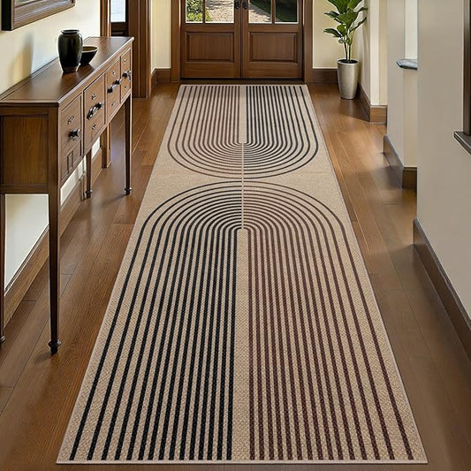 Tangsoo Rainbow Easy Jute Rug 2.6x10 Washable Runner Rug for Hallways,Non-Slip Thin Dark Brown Outdoor Rug,Modern Farmhouse Carpet for Porch Laundry Bedroom Living Room Entryway