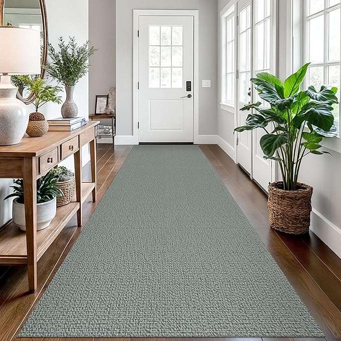 EARTHALL Long Runner Rug 3x12 Ft Washable Runners for Hallways Cotton Non Slip Entryway Runner Braided Kitchen Runner Indoor Outdoor Carpet Runners for Entryway, Hall, Foyers, Green/Grey