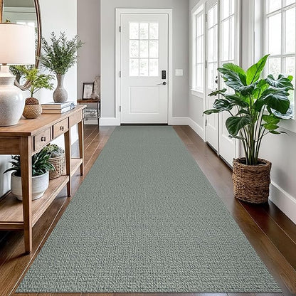EARTHALL Long Runner Rug 3x12 Ft Washable Runners for Hallways Cotton Non Slip Entryway Runner Braided Kitchen Runner Indoor Outdoor Carpet Runners for Entryway, Hall, Foyers, Green/Grey