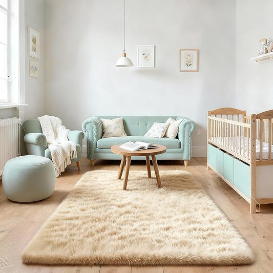 3x5 Solid Fluffy Camel Area Rug – Washable, Durable, Living Room Rug, Non-Slip High Pile Shag Rugs for Bedroom, Living Room, Bedside, Dorms, Nursery Rooms, Kids Room, Soft Indoor Floor Carpet