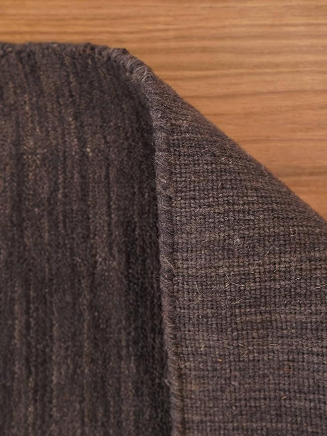 Hand Knotted Loom Wool ECO-Friendly Area Rugs - 6'7''x9'10'', Rectangle Shape, Charcoal Color, Plain Solid Design, High Pile Thick Handmade Anti Skid Area Rugs (L00111)