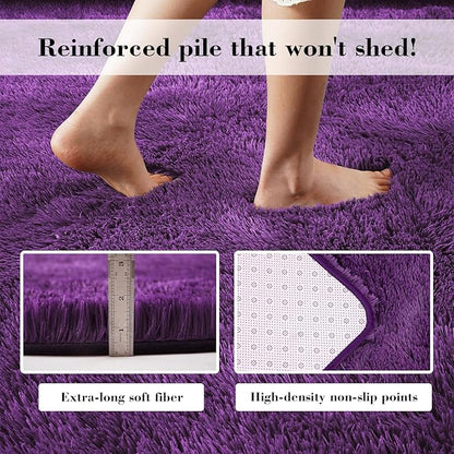 Purple Fluffy Rug Shaggy Area Rug, 6x9 Area Rugs for Girls Bedroom, Big Soft Shaggy Bedside Non-Slip Plush Dorm Nursery Kids Carpet Home Decor Aesthetic