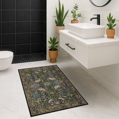 Large Entryway Rugs Indoor - 3x4 Washable Rugs for Kitchen Bedroom Beside Bed Door Mat Indoor Entrance with Moody Woodland Flowers, Non Slip Stain Resistant Low Pile