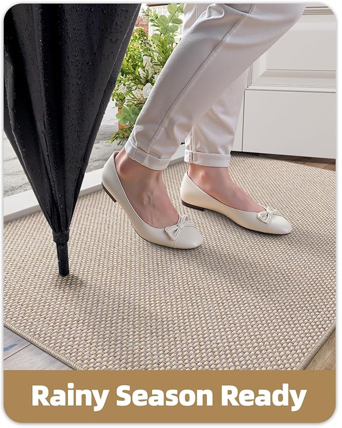 Color&Geometry Ultra-Thin Indoor Door Mat, 27"x59" Low-Profile Non-Slip Entryway Rug with Modern Geometric Texture, Washable Doormat for Entrance, Front Doors, Khaki (Rolled-up NO Creases)