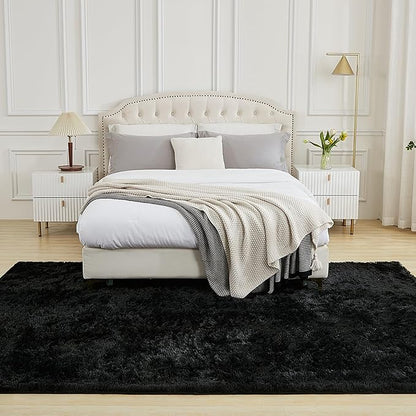 Andency 6x9 Area Rugs Black, Large Shag Fluffy Soft Shaggy Rugs for Living Room Bedroom, Non-Slip Thick Plush Carpet for Kids Girls and Boys, Dorm Nursery Home Decor Aesthetic