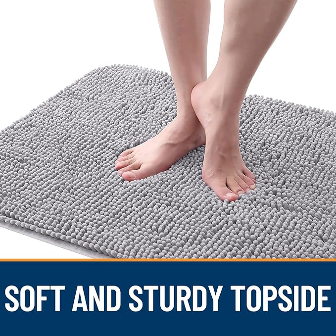 OLANLY Dog Door Mat for Muddy Paws 34x21, Absorbs Moisture and Dirt, Absorbent Non-Slip Washable Doormat, Quick Dry Chenille Mud Mat for Dogs, Entry Indoor Entryway Carpet for Inside Floor, Light Grey