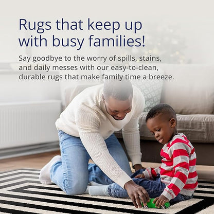 Abani Contemporary Blue & Ivory 2'x3' Area Rug, Contrasting Geometric Modern Stripe Symmetrical Living Room Carpet Rugs